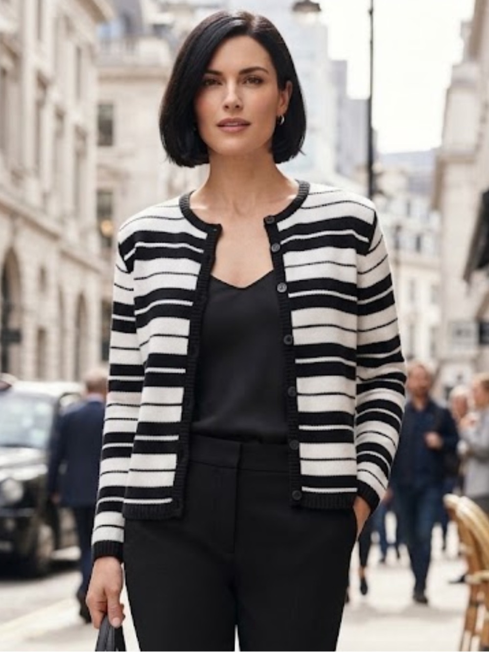 NWOT Talbots white black striped knit cardigan